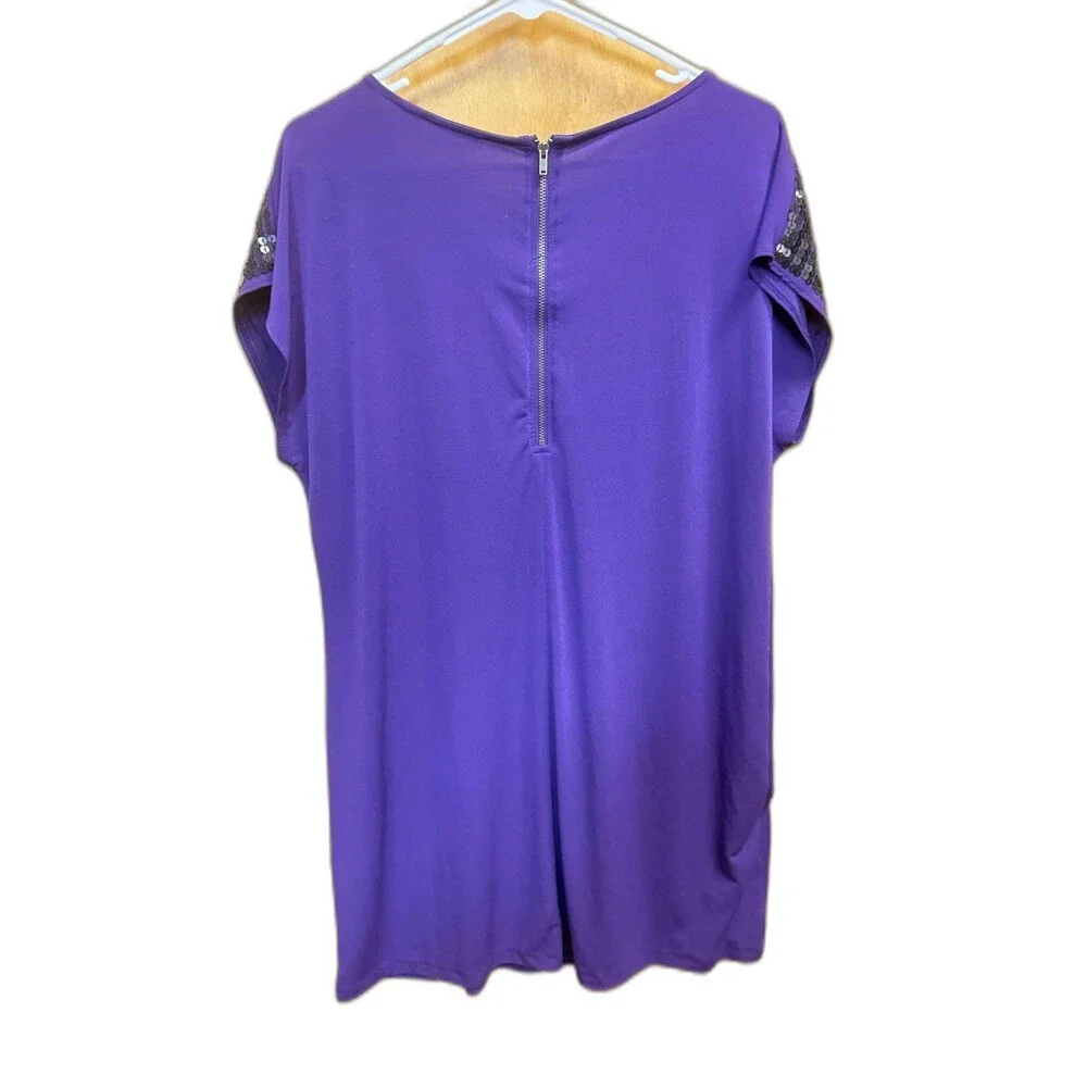 ELLE Purple Sequin Neck Blouse Large Back Zip Dressy Evening Top Large - Picture 2 of 3